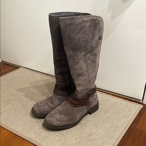 Gray and Brown Knee-High Boots